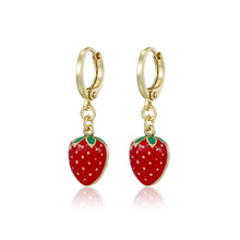 Load image into Gallery viewer, 14 K Gold Plated drop strawberry earrings

