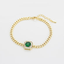 Load image into Gallery viewer, 14 K Gold Plated bracelet with green zirconia
