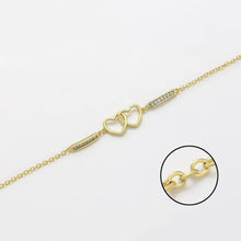 Load image into Gallery viewer, 14 K Gold Plated hearts bracelet with white zirconia
