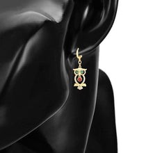 Load image into Gallery viewer, 14 K Gold Plated Owl earrings with coloured zirconia
