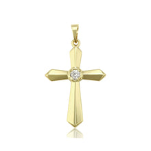 Charger l&#39;image dans la galerie, 14 K Gold Plated Cross pendant with white zirconium

