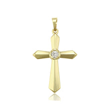 Load image into Gallery viewer, 14 K Gold Plated Cross pendant with white zirconium
