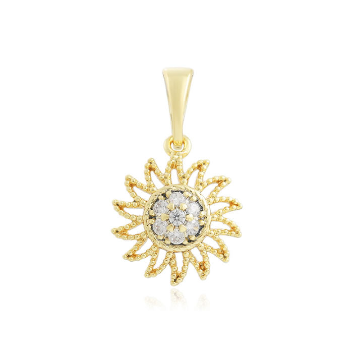 14 K Gold Plated sun pendant with white zirconia