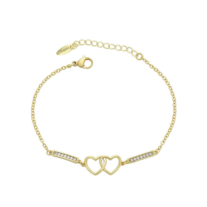 14 K Gold Plated hearts bracelet with white zirconia