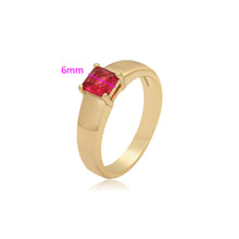Load image into Gallery viewer, 14 K Gold Plated ring, 6mm square red zirconia
