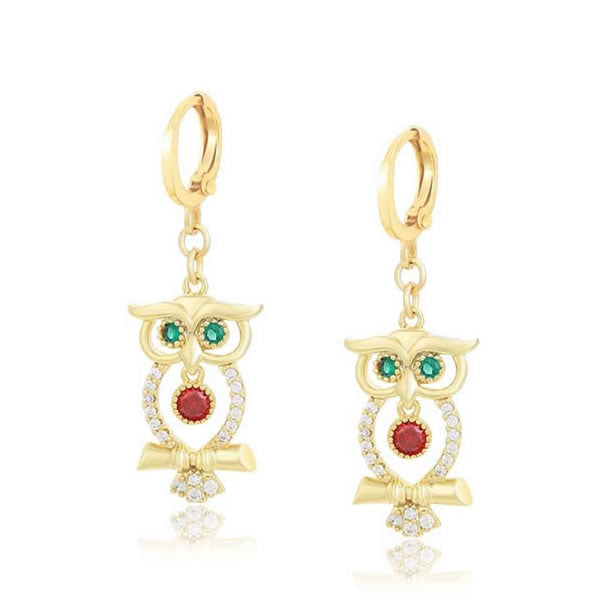 14 K Gold Plated Owl earrings with coloured zirconia