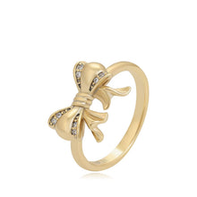 Charger l&#39;image dans la galerie, 14 K Gold Plated bow ring with white zirconia
