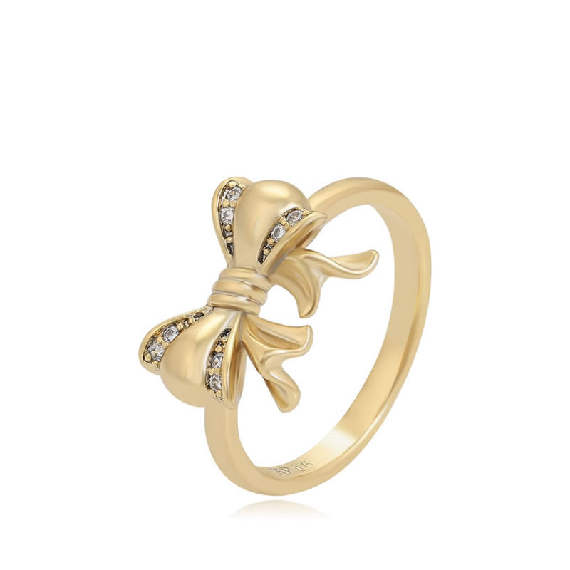 14 K Gold Plated bow ring with white zirconia