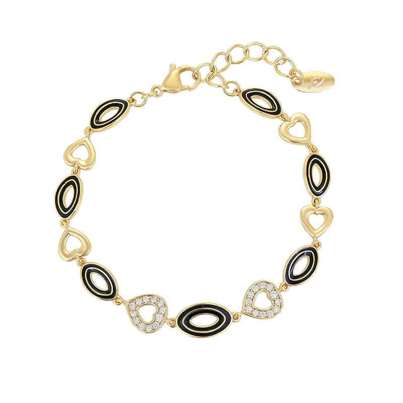 14 K Gold Plated hearts bracelet with white zirconium
