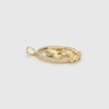 Load image into Gallery viewer, Gold pendant with intricate design on a light gray background
