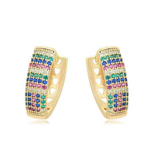 Load image into Gallery viewer, 14 K Gold Plated  earrings with multicolored zirconia
