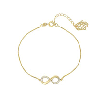 Load image into Gallery viewer, 14 K Gold Plated infinity bracelet with white zirconia
