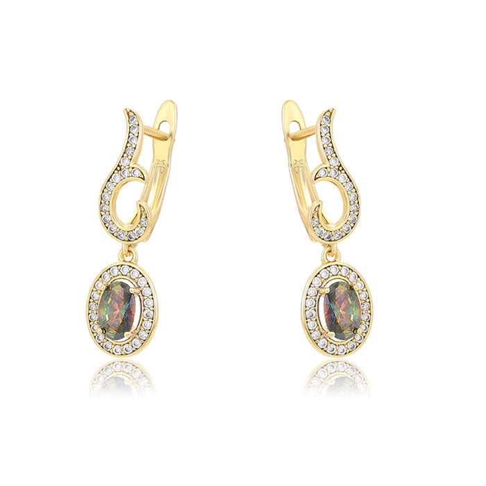 14 K Gold Plated drop earrings with coloured zirconia