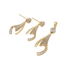 Load image into Gallery viewer, 14 K Gold Plated pendant and earrings set with white zirconia and complimentary necklace
