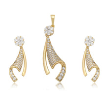Load image into Gallery viewer, 14 K Gold Plated pendant and earrings set with white zirconia and complimentary necklace

