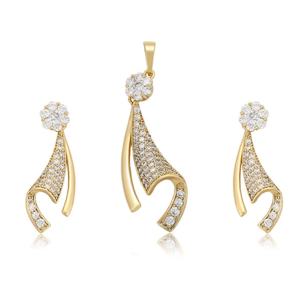 14 K Gold Plated pendant and earrings set with white zirconia and complimentary necklace