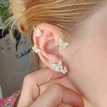 Load image into Gallery viewer, 14 K  Gold Plated climbing butterfly earrings with white zirconia (right ear)
