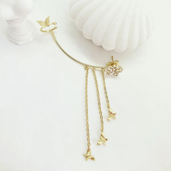 14 K  Gold Plated climbing butterfly earrings with white zirconia (right ear)