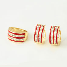Charger l&#39;image dans la galerie, 14 K Gold Plated ring and earrings set with white zirconia
