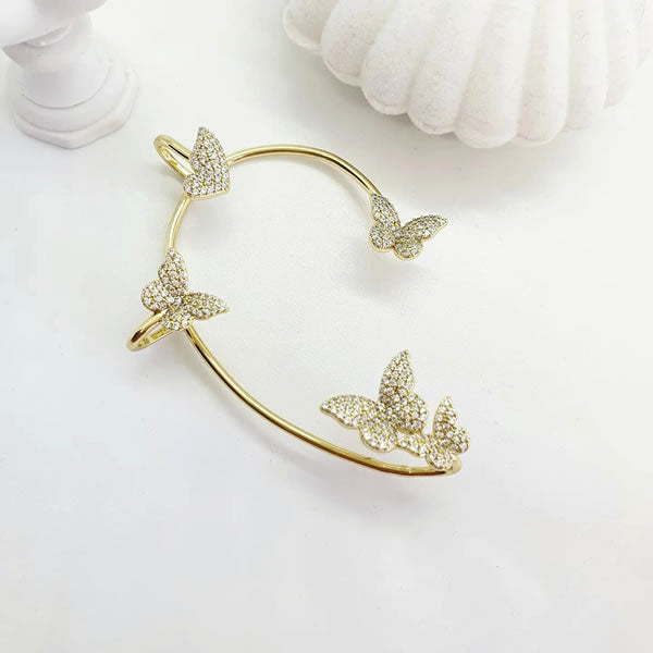 14 K  Gold Plated climbing butterfly earrings with white zirconia (right ear)