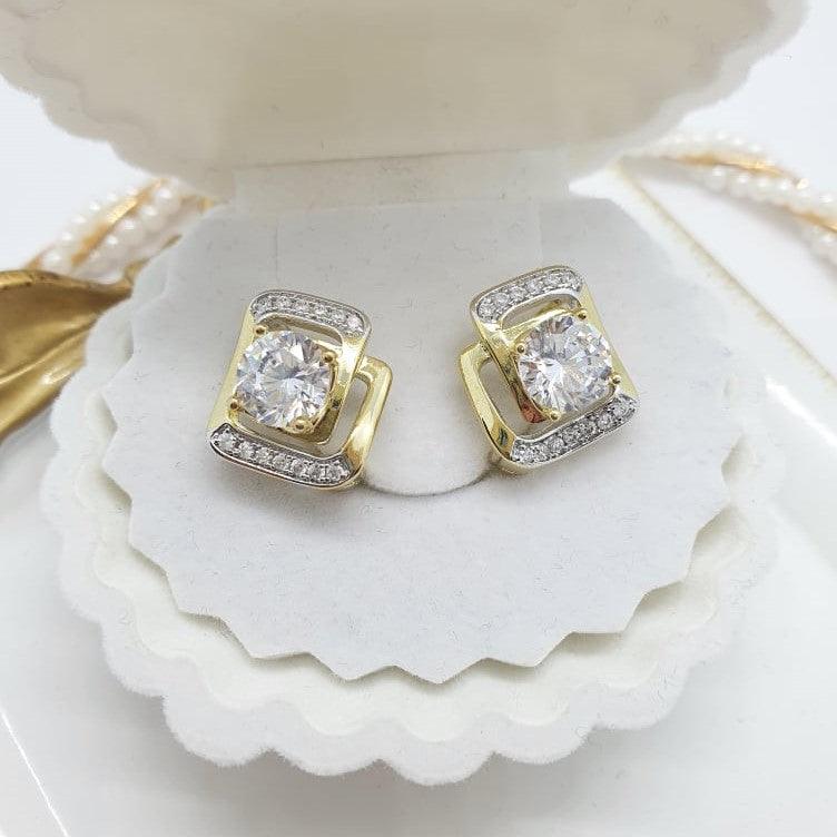 14 K Gold and Rhodium Plated earrings with white zirconium - BIJUNET