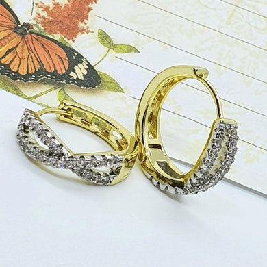 14 K Gold and Rhodium Plated earrings with white zirconium - BIJUNET