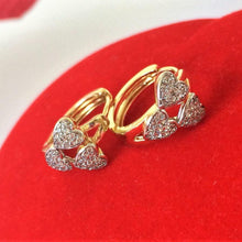 Load image into Gallery viewer, 14 K Gold and Rhodium Plated hearts earrings with white zirconium - BIJUNET
