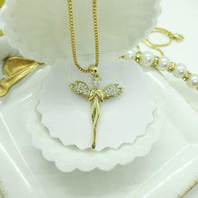 Charger l&#39;image dans la galerie, 14 K Gold Plated angel pendant with white zirconium - BIJUNET
