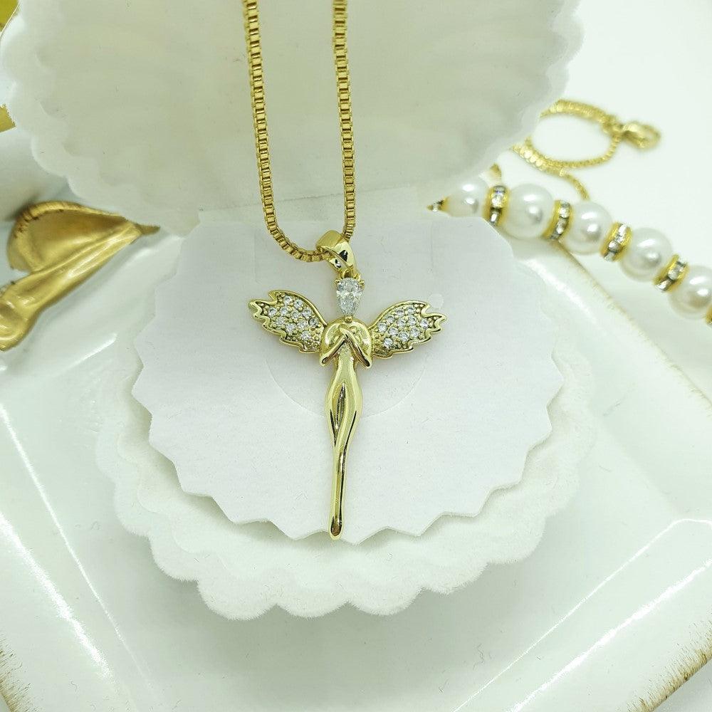 14 K Gold Plated angel pendant with white zirconium - BIJUNET