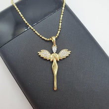 Charger l&#39;image dans la galerie, 14 K Gold Plated angel pendant with white zirconium - BIJUNET
