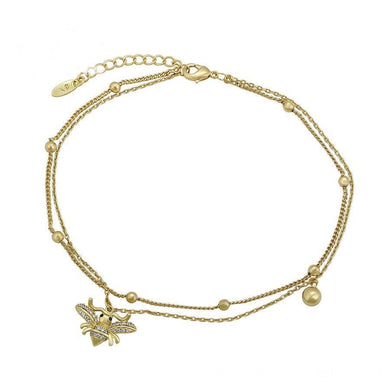 14 K Gold Plated Bee anklet/bracelet with white zirconium - BIJUNET