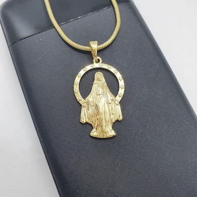 14 K Gold Plated Blessed Virgin pendant with white zirconium - BIJUNET