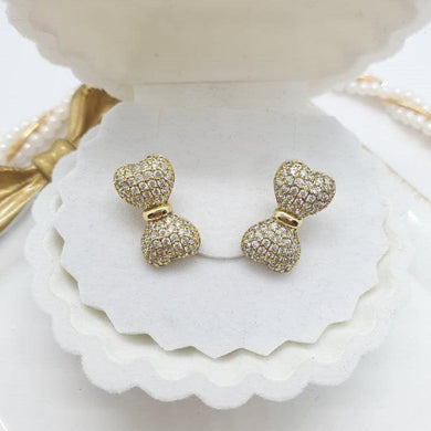 14 K Gold Plated bow earrings with white zirconium - BIJUNET