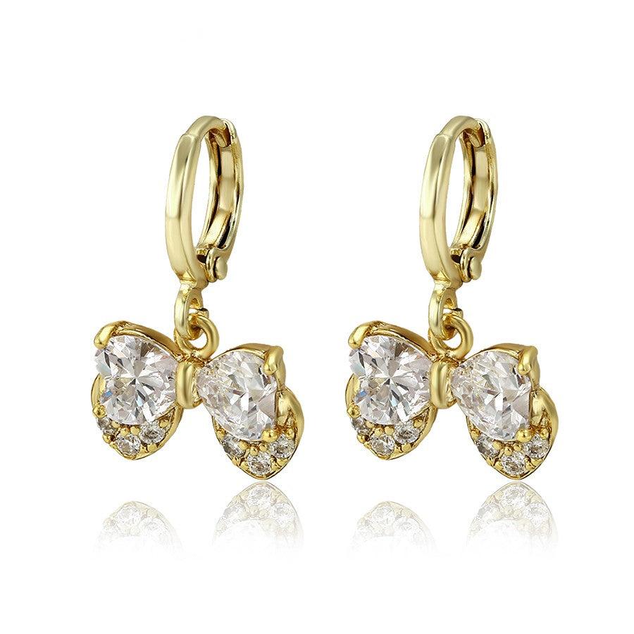 14 K Gold Plated bow earrings with white zirconium - BIJUNET