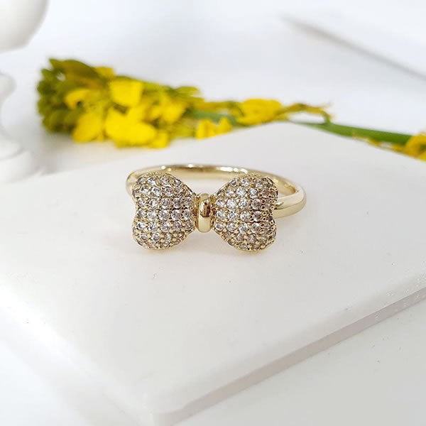 14 K Gold Plated bow ring with white zirconium