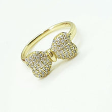 Load image into Gallery viewer, 14 K Gold Plated bow ring with white zirconium
