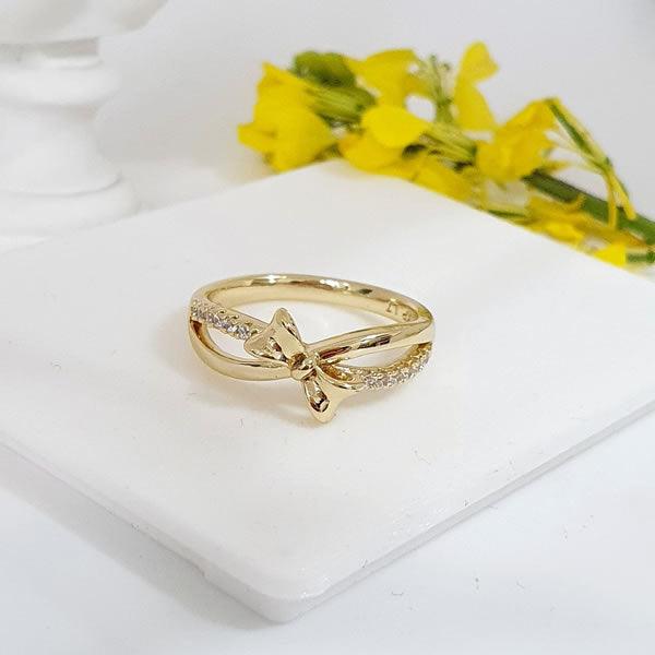14 K Gold Plated bow ring with white zirconium - BIJUNET
