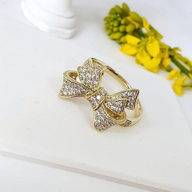 14 K Gold Plated bow ring with white zirconium - BIJUNET