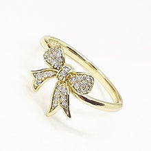 Charger l&#39;image dans la galerie, 14 K Gold Plated bow ring with white zirconium - BIJUNET
