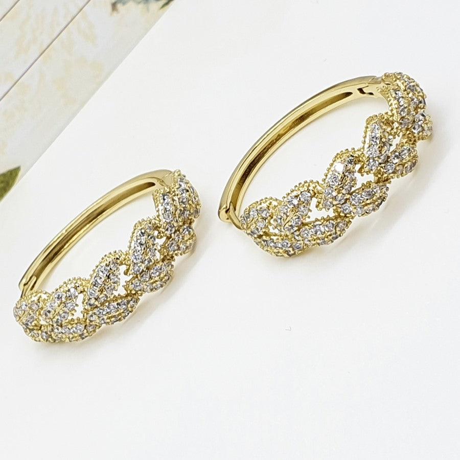 14 K Gold Plated braided hoops earrings with white zirconium - BIJUNET