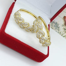 Charger l&#39;image dans la galerie, 14 K Gold Plated braided hoops earrings with white zirconium - BIJUNET
