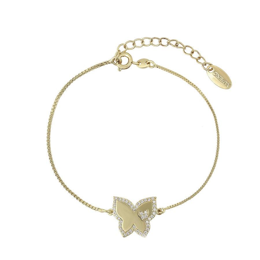 14 K Gold Plated butterfly bracelet with white zirconium - BIJUNET
