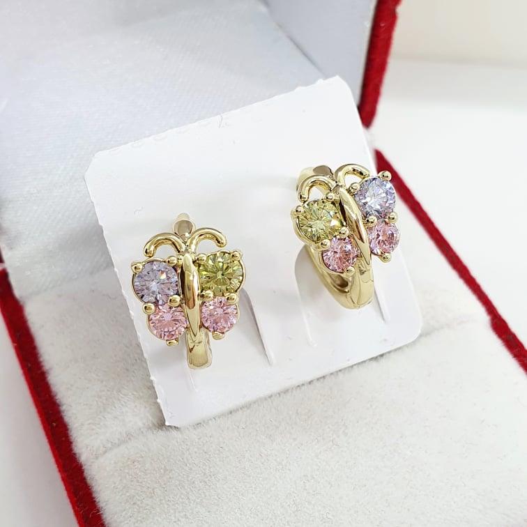 14 K Gold Plated butterfly earrings with coloured zirconium - BIJUNET