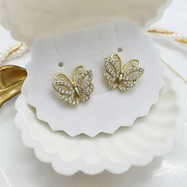 14 K Gold Plated butterfly earrings with white zirconium - BIJUNET
