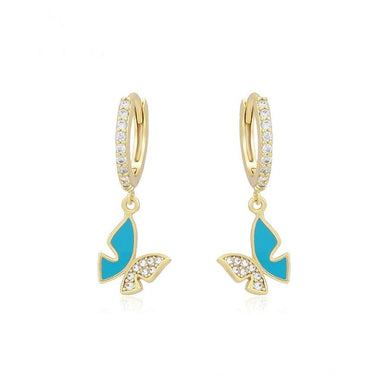 14 K Gold Plated butterfly earrings with white zirconium - BIJUNET