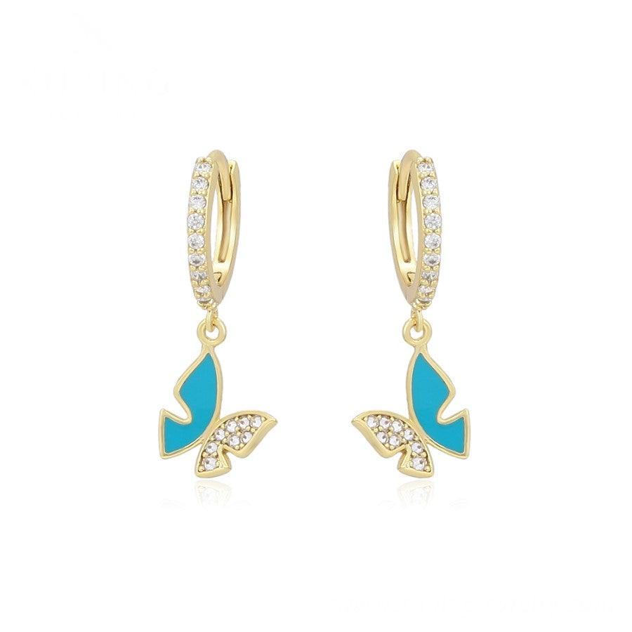 14 K Gold Plated butterfly earrings with white zirconium - BIJUNET