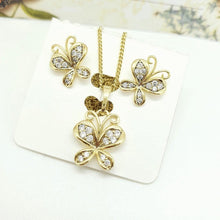 Cargar imagen en el visor de la galería, 14 K Gold Plated butterfly pendant and earrings set with white zirconium - BIJUNET
