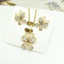 Charger l&#39;image dans la galerie, 14 K Gold Plated butterfly pendant and earrings set with white zirconium - BIJUNET
