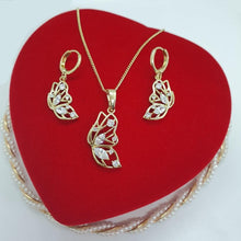 Load image into Gallery viewer, 14 K Gold Plated butterfly pendant and earrings set with white zirconium - BIJUNET
