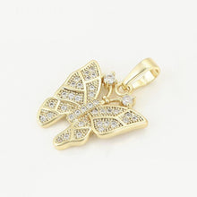 Charger l&#39;image dans la galerie, 14 K Gold Plated Butterfly pendant with white zirconium - BIJUNET
